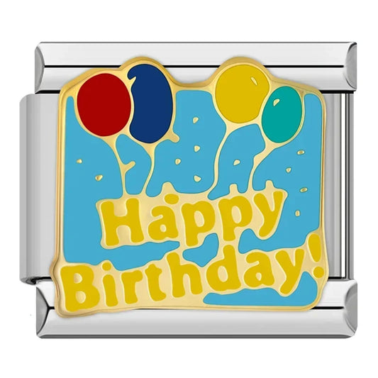 Happy Birthday Italian Silver Charm