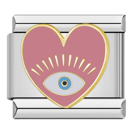 Evil Eye Pink Heart Italian Silver Charm