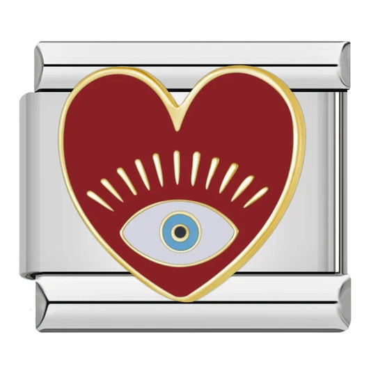 Red Heart Eye Italian Silver Charm
