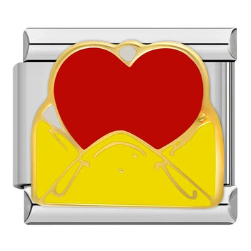 Red Heart In Yellow Envelope Italian Silver Charm