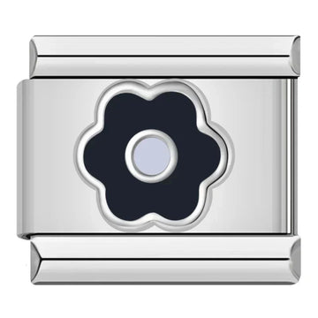 Black Flower Italian Silver Charm