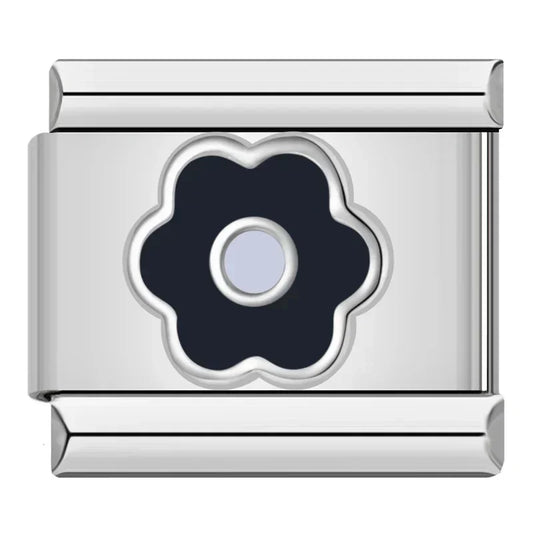 Black Flower Italian Silver Charm