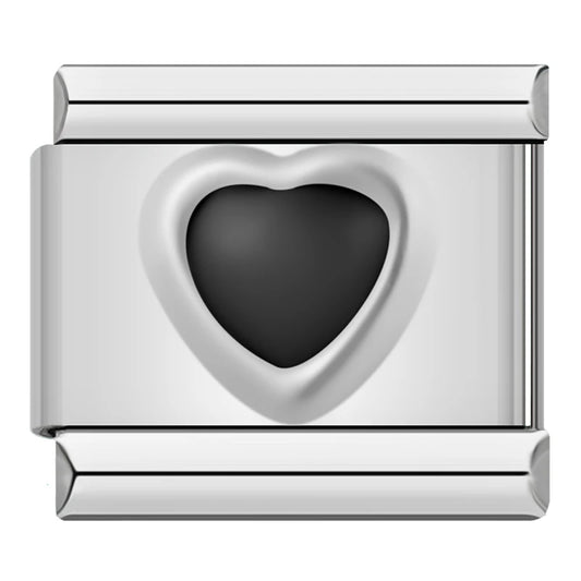 Black Heart Italian Silver Charm