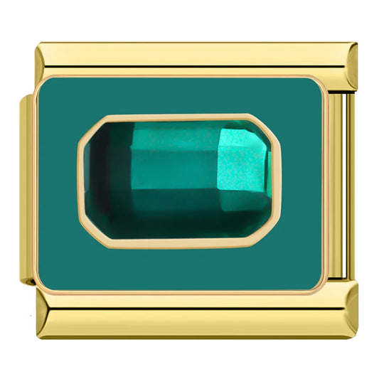 Rectangular Green Eternal Italian Gold Charm