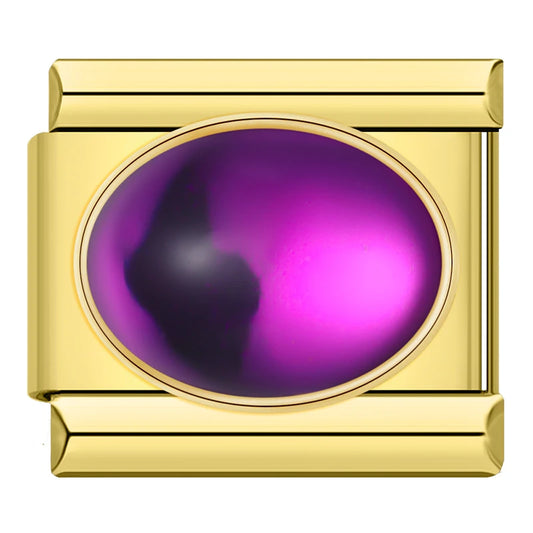 Purple Oval Gemstone Italian Gold Charm