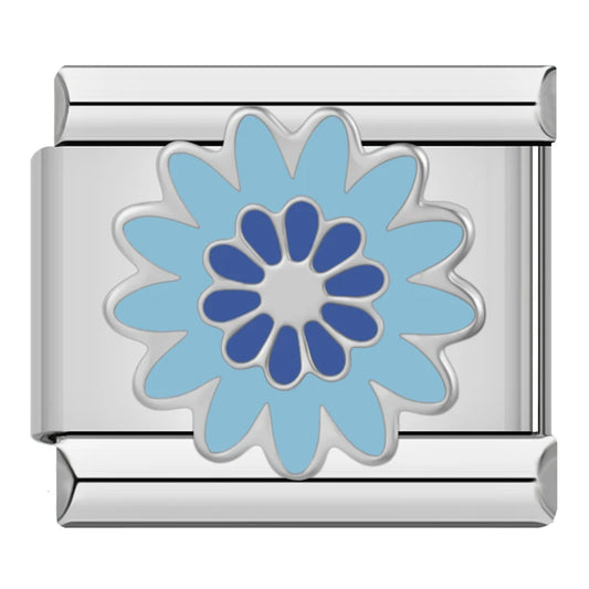 Blue Daisy Flower Italian Silver Charm