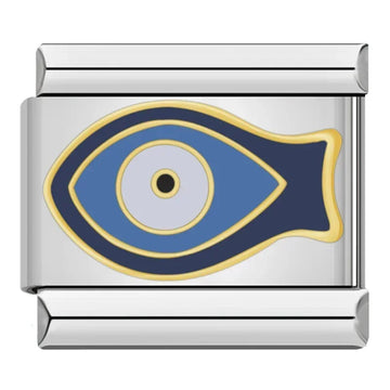 Blue Fish Eye  Italian Silver Charm
