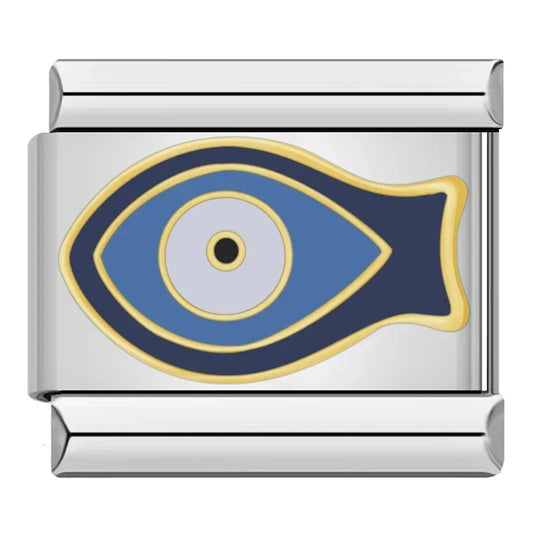 Blue Fish Eye  Italian Silver Charm