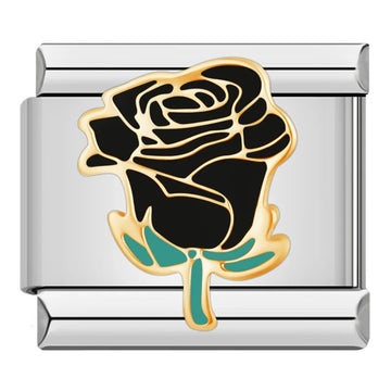 Black Rose Italian Silver Charm