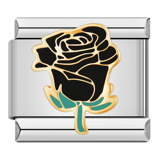 Black Rose Italian Silver Charm