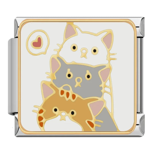Three Cats Italian Silver Charm