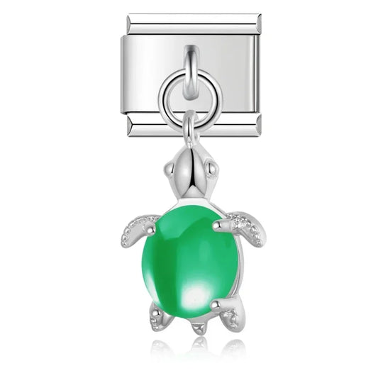 Green Turtle Italian Dangle Silver Charm