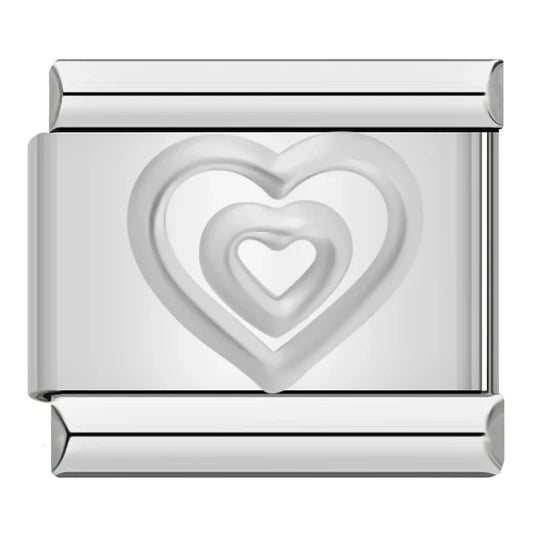 Embossed Double Heart Italian Silver Charm