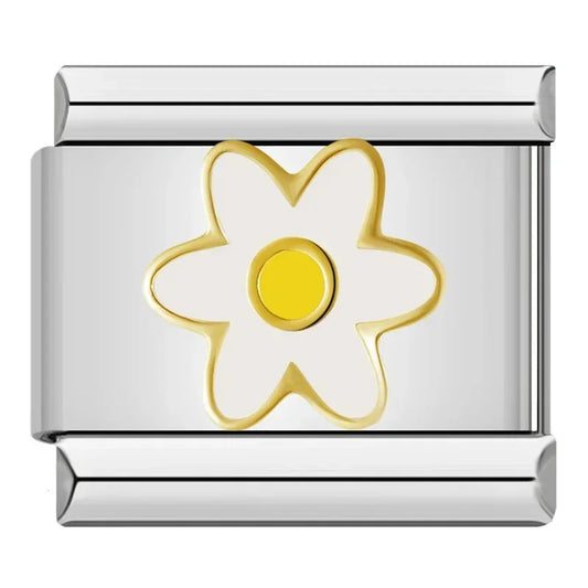 White Daisy Flower v2 Italian Silver Charm