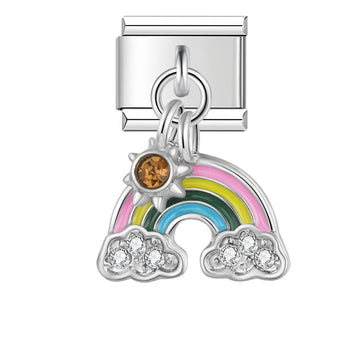 Crystal Rainbow and Sun Dangle Italian Silver Charm