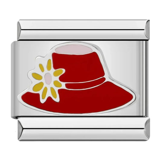 Sun Red Hat with Flower Italian Silver Charm