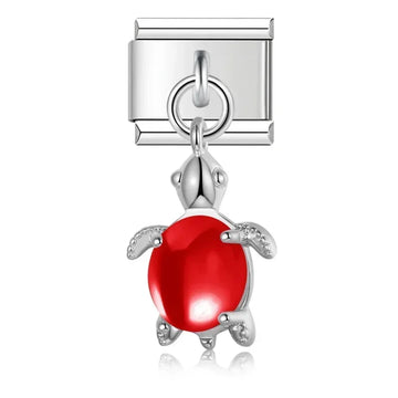 Red Turtle Italian Dangle Silver Charm