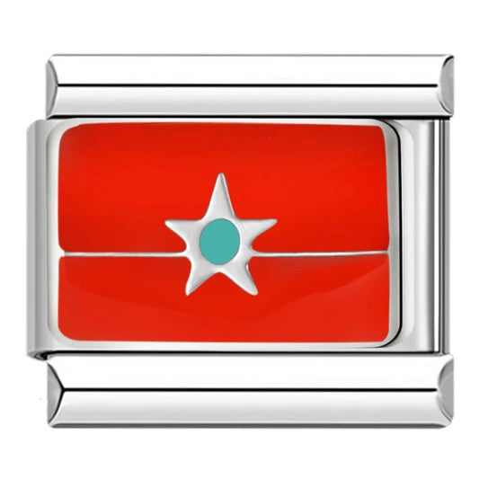 Morocco Country Flag Italian Silver Charm