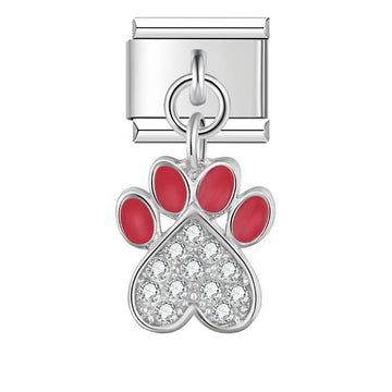 Crystal Foot Print Dangle Italian Silver Charm