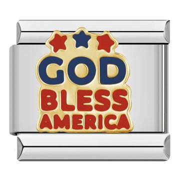 God Bless America Italian Silver Charm