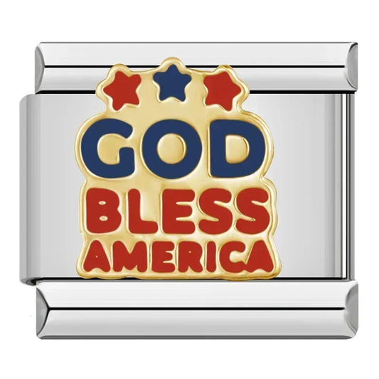 God Bless America Italian Silver Charm