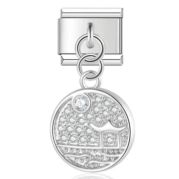 Crystal Pavé Landscape Dangle Italian Dangle Silver Charm