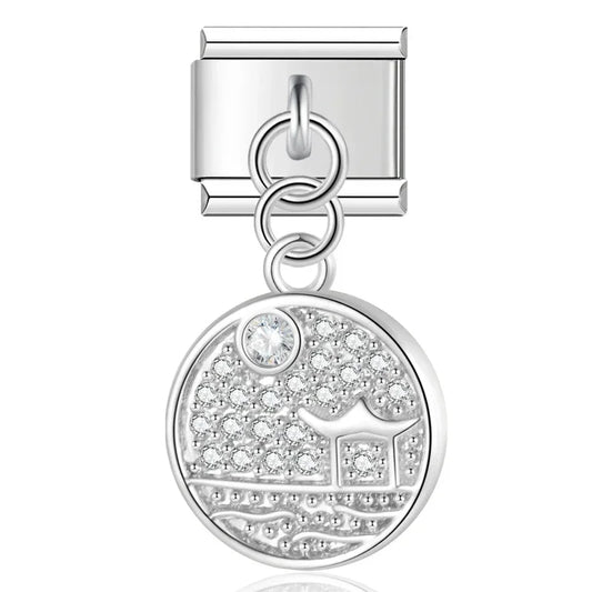 Crystal Pavé Landscape Dangle Italian Dangle Silver Charm
