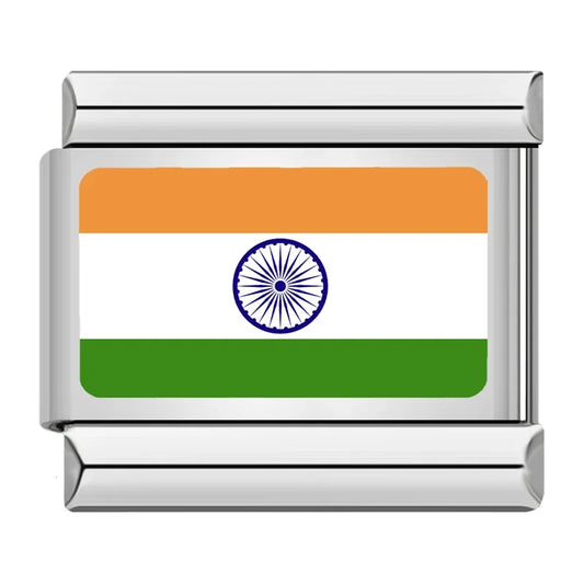 India Country Flag Italian Silver Charm