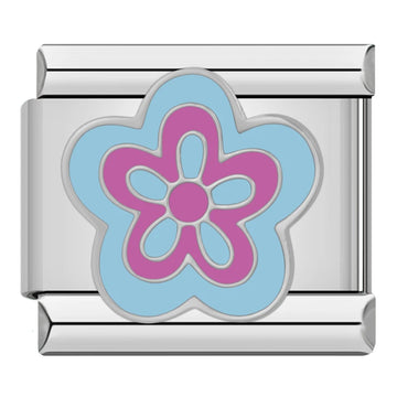 Blue And Pink Flowerr Italian Silver Charm