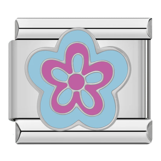 Blue And Pink Flowerr Italian Silver Charm