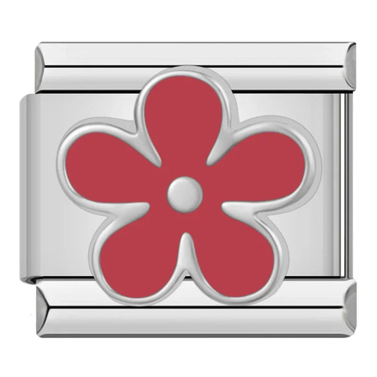 Red Flower v1 Italian Silver Charm