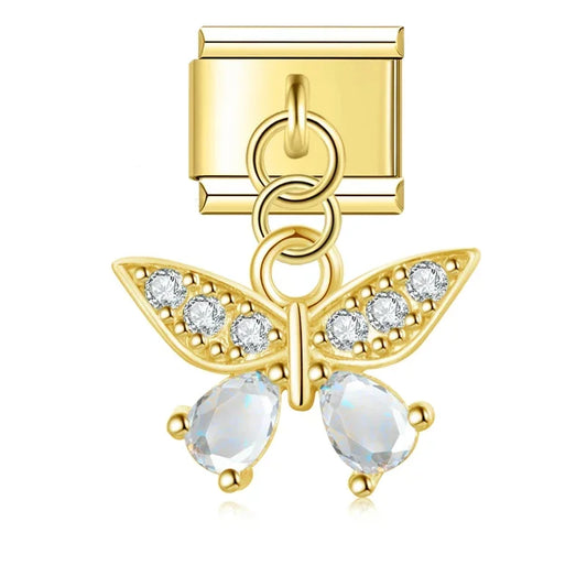 Shine Butterfly Italian Dangle Gold Charm