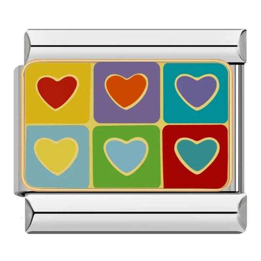 Rainbow Color Heart Italian Silver Charm