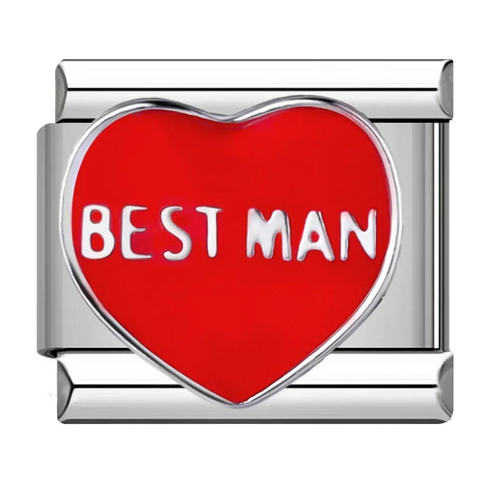 Best Man Heart Italian Silver Charm