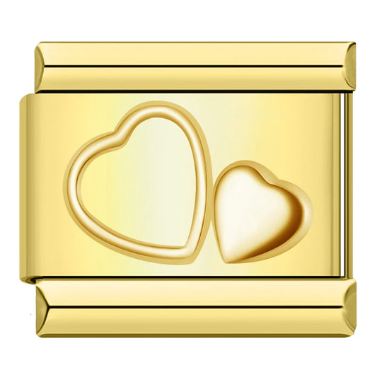 Double Heart Italian Gold Charm