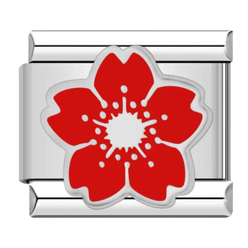 Red Sakura Flower Italian Silver Charm