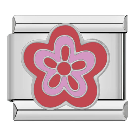 Red And Pink Flower Italian Silver Charm