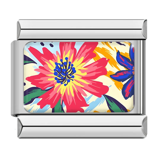 Bright Zinnia Flower Italian Silver Charm