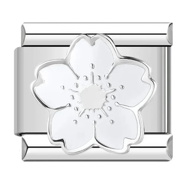 White Flower Italian Silver Charm