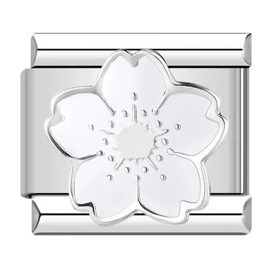 White Flower Italian Silver Charm