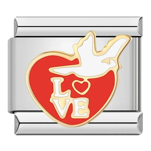 Dove Love Heart Italian Silver charm