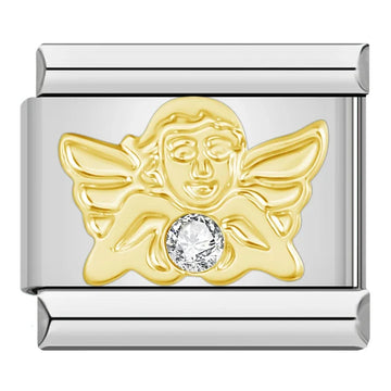 Gold Angel with Crystal Italian Silve Charm