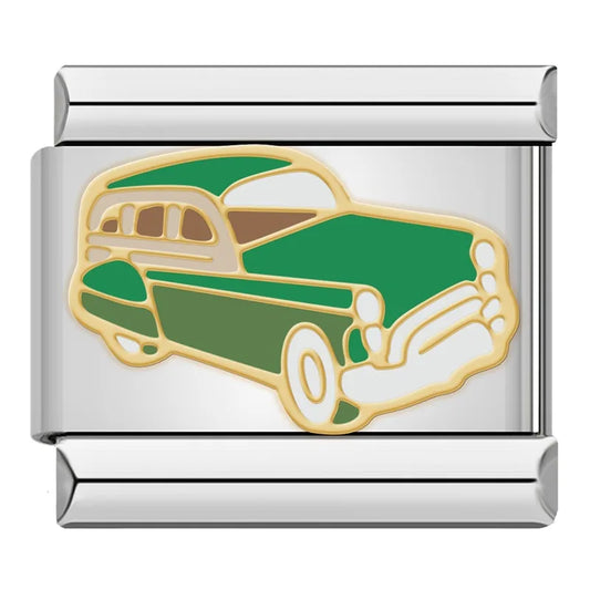 Green Car Italian Silver Charm