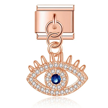 Crystal Evil Eye Italian Dangle Rose Charm