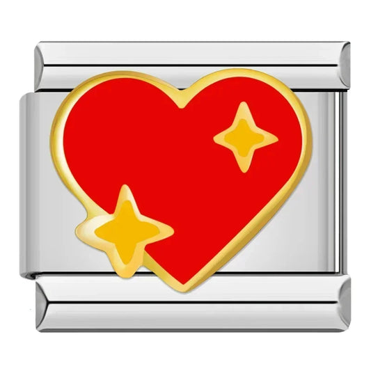 Red Heart with Two Stars Italian Silver Charm