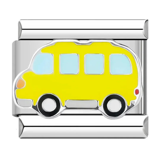 Yellow Bus Italian Silver Charm