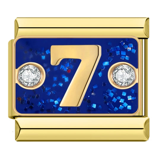 Lucky number 7 with Diamonds Italian Gold Charm