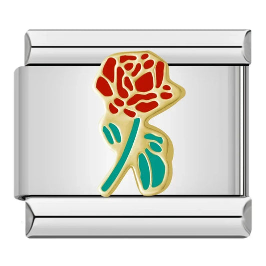 Red Rose Italian Silver Charm