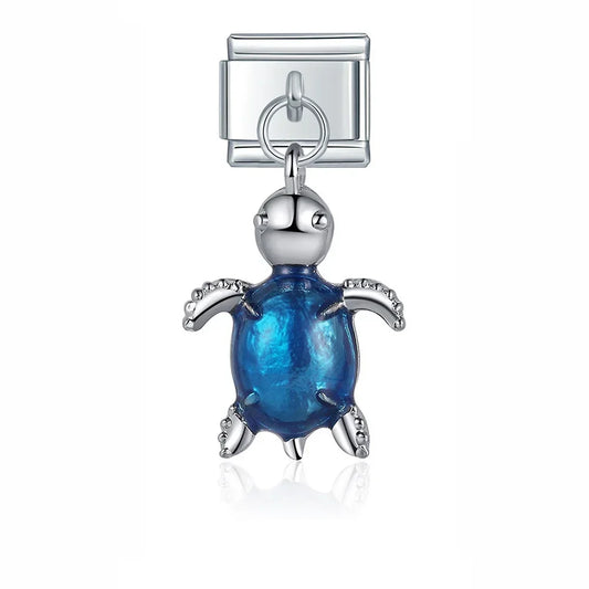 Blue Turtle Dangle Italian Dangle Silver Charm