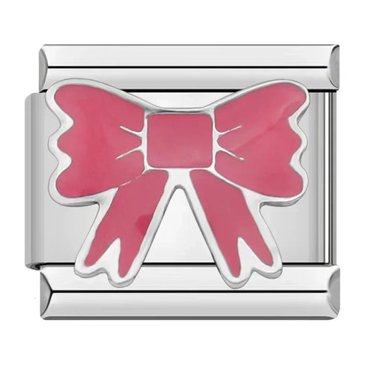Pink Bow Italian Silver Charm